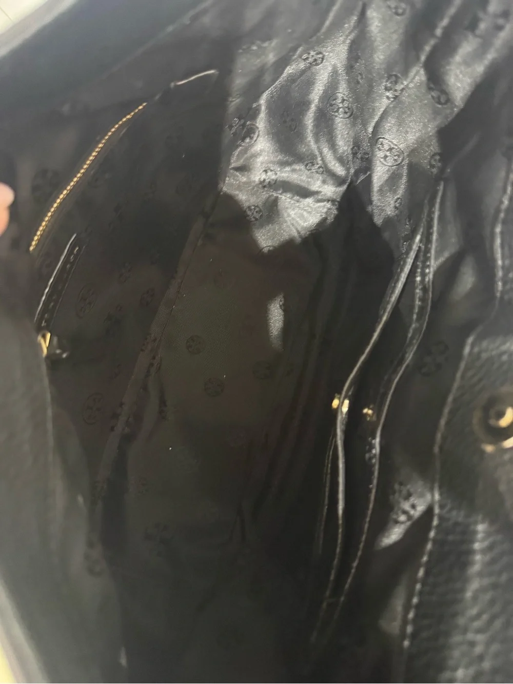 Tory Burch Black Pebbled Leather Shoulder Bag with Gold Logo